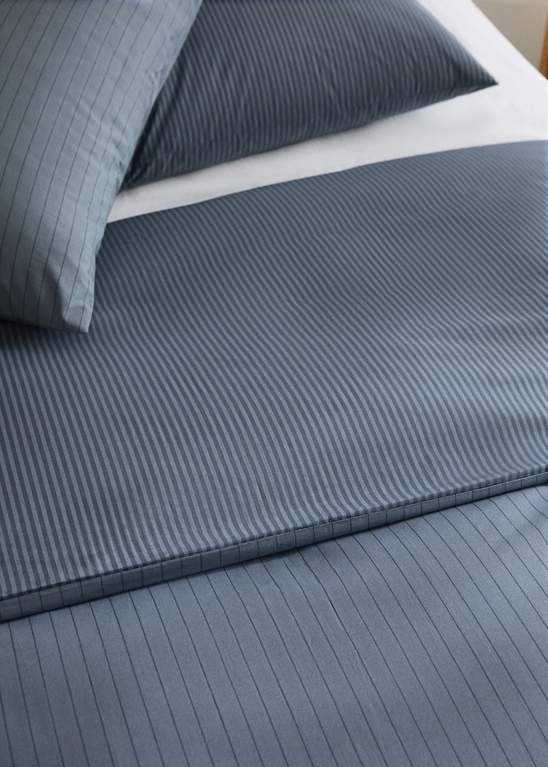 Reversible percale cotton striped duvet cover for 180/200 cm bed