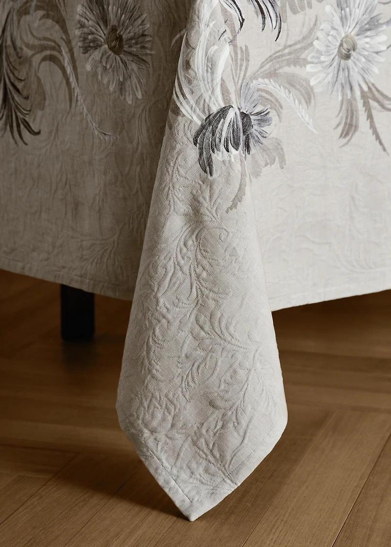 Cotton jacquard floral-print tablecloth for 6 to 8 diners