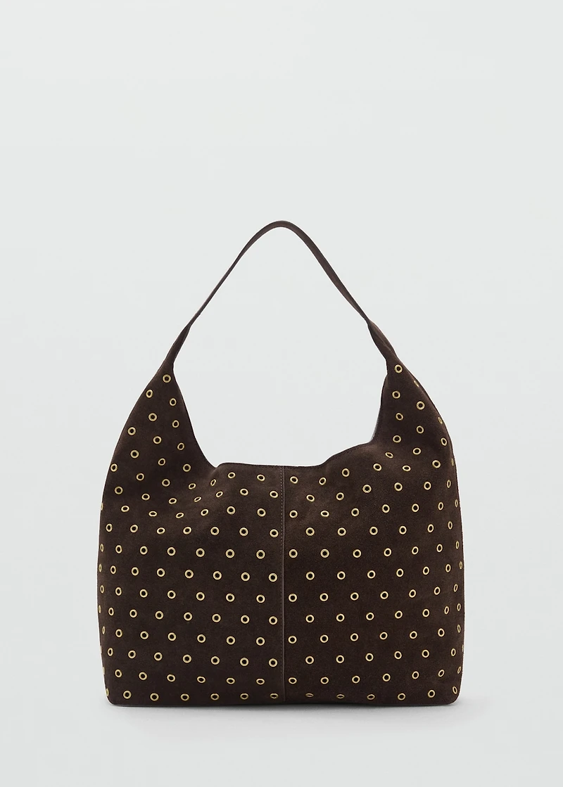 Suede shopper bag with eyelets