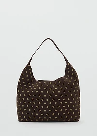 Suede shopper bag with eyelets