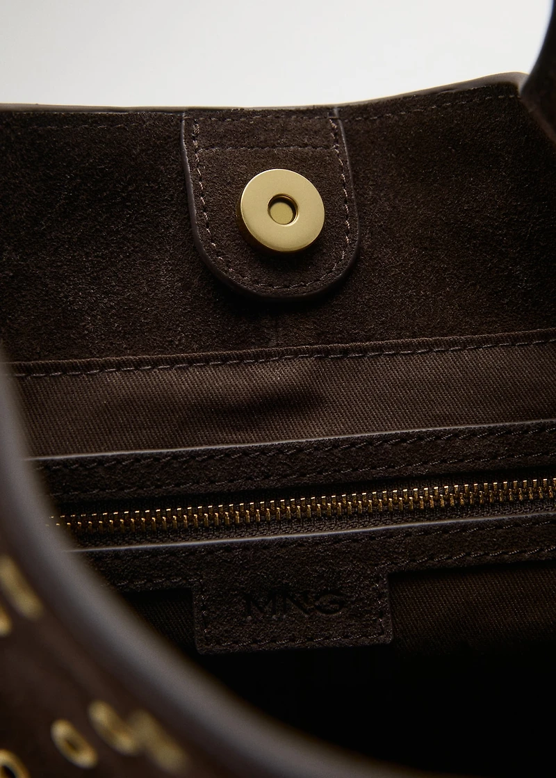 Suede shopper bag with eyelets