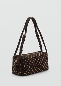 Suede shoulder bag with eyelets