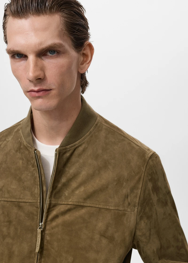 Suede leather bomber jacket