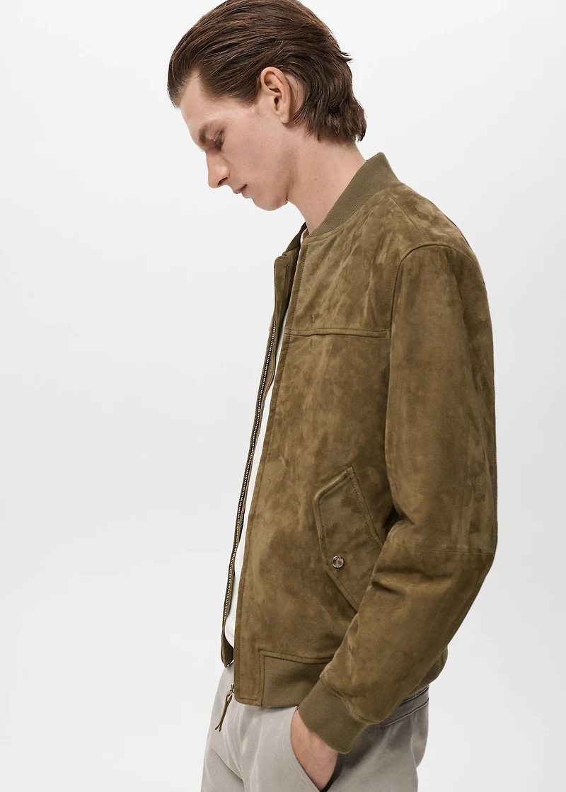 Suede leather bomber jacket