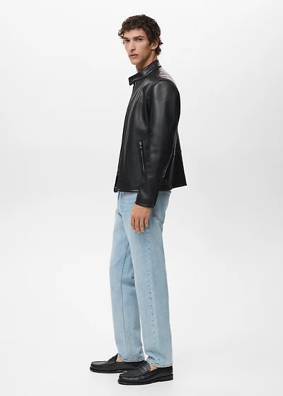 Zip-up faux-leather jacket