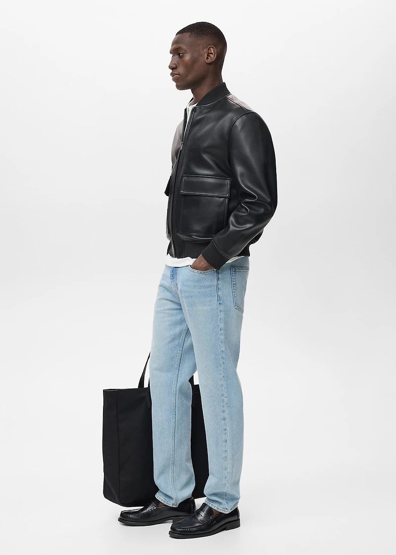 Faux-leather bomber jacket