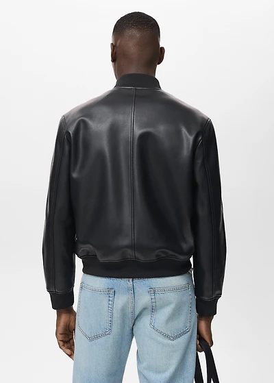 Faux-leather bomber jacket