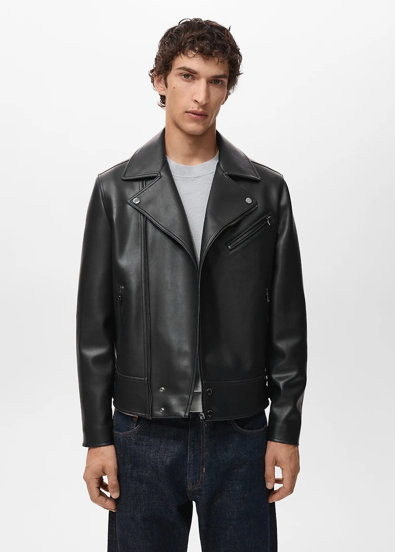 Faux-leather biker jacket