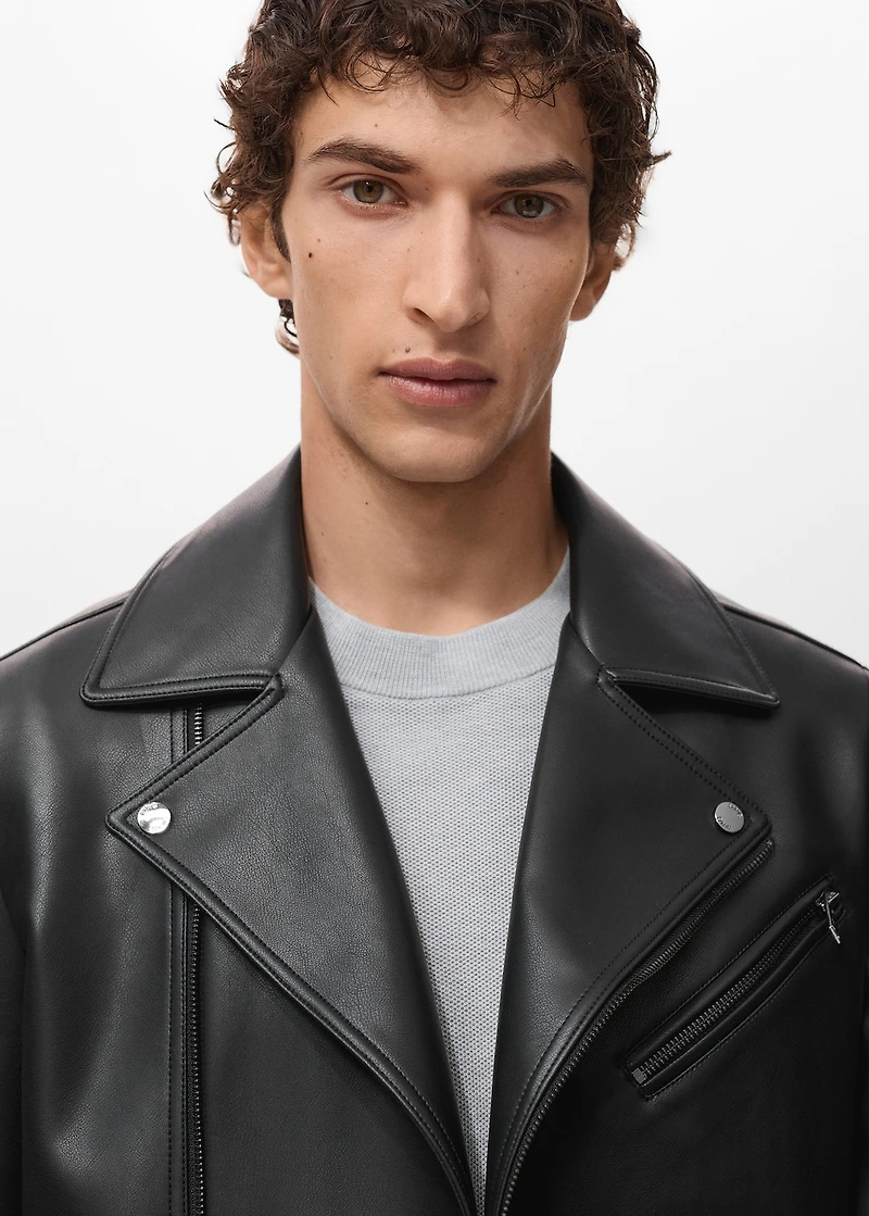 Faux-leather biker jacket