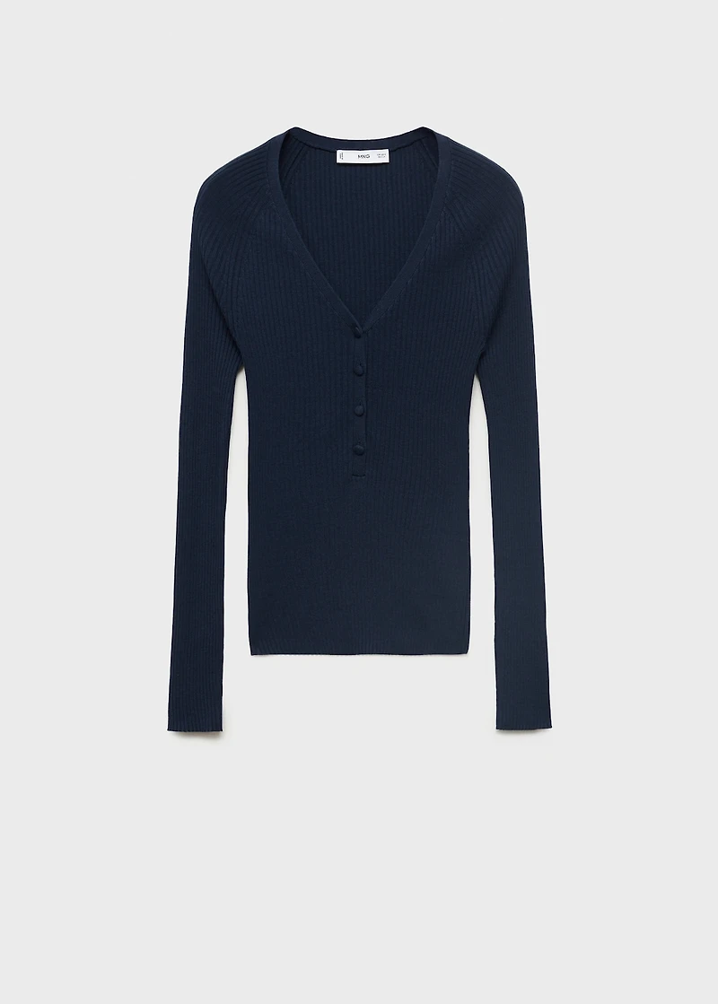 V-neck ribbed knit sweater