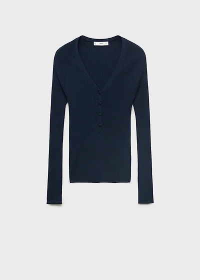 V-neck ribbed knit sweater