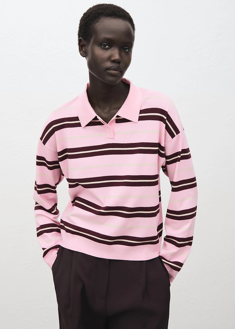 Striped polo-neck sweater