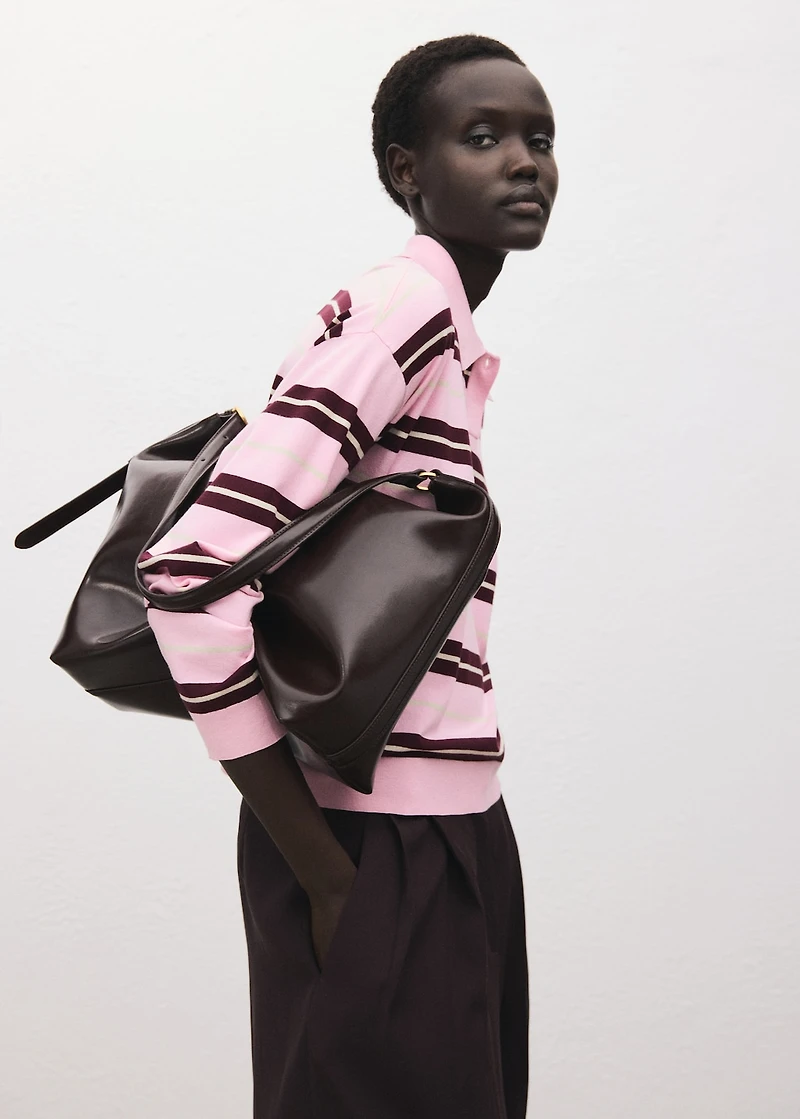 Striped polo-neck sweater