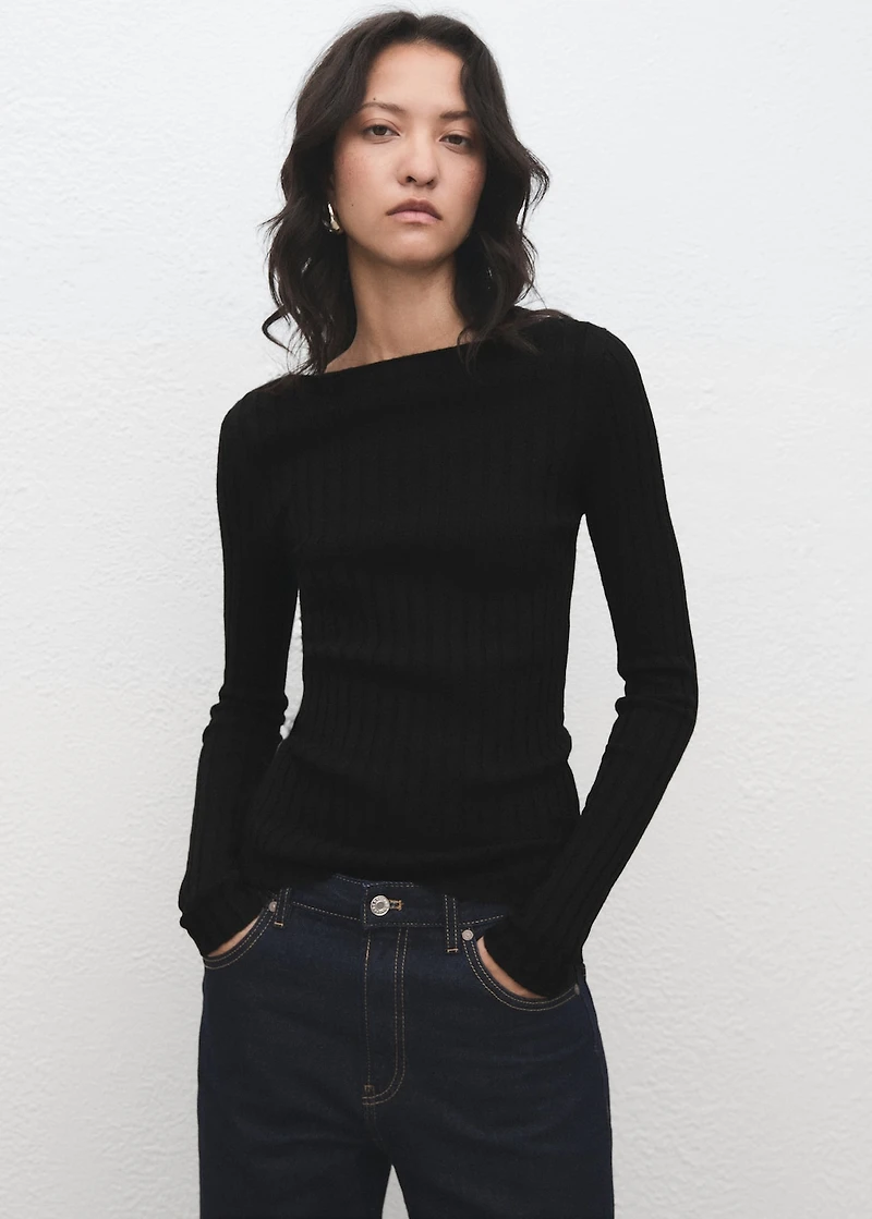 Boat neck ribbed sweater