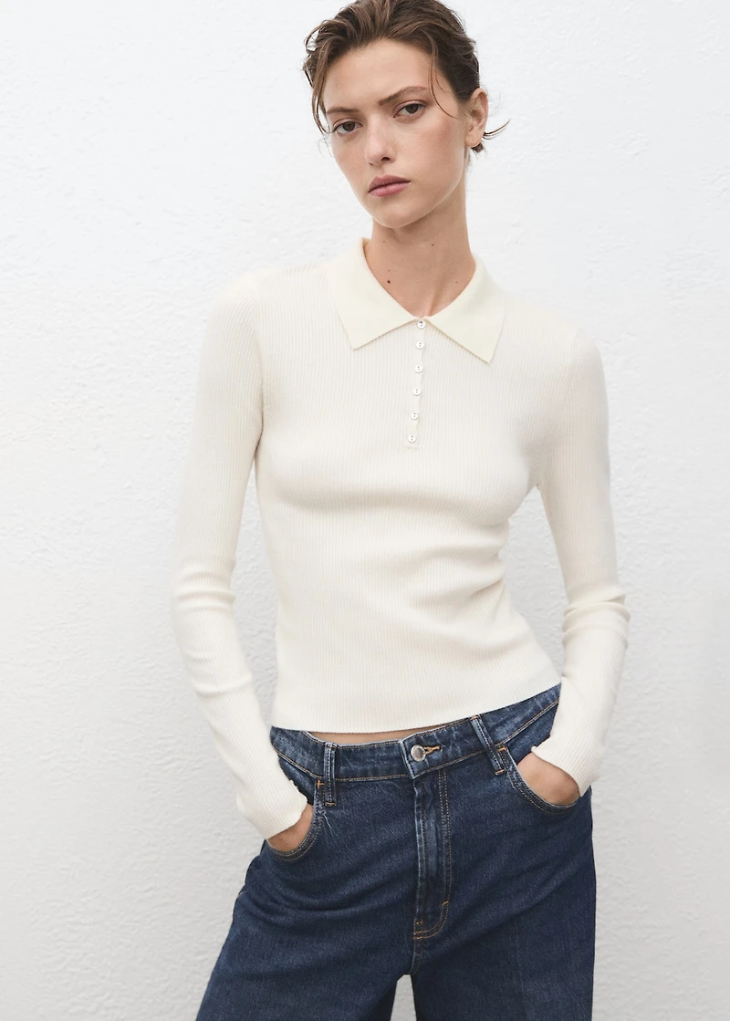 Polo-neck ribbed sweater