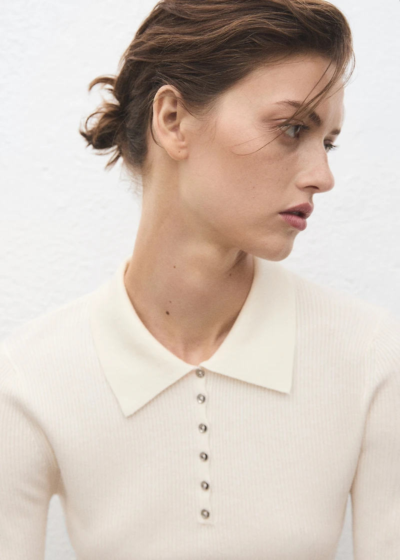 Polo-neck ribbed sweater