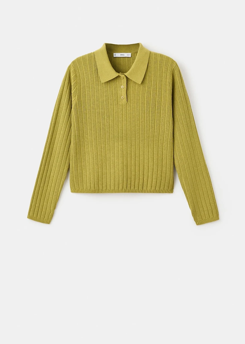 Polo-neck ribbed sweater