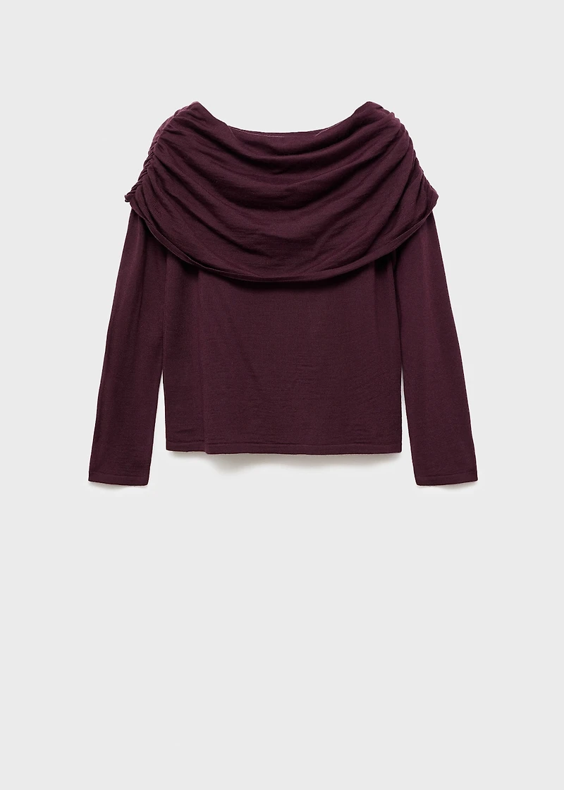 Fitted sweater with draped neckline