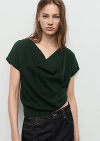 Short-sleeved top with draped neckline