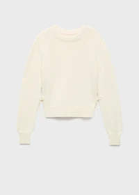 Knitted sweater with tie slits