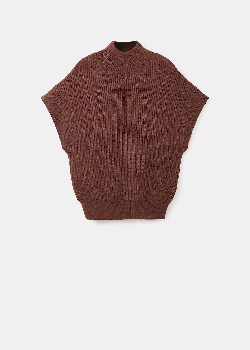 Perkins-neck short-sleeved sweater