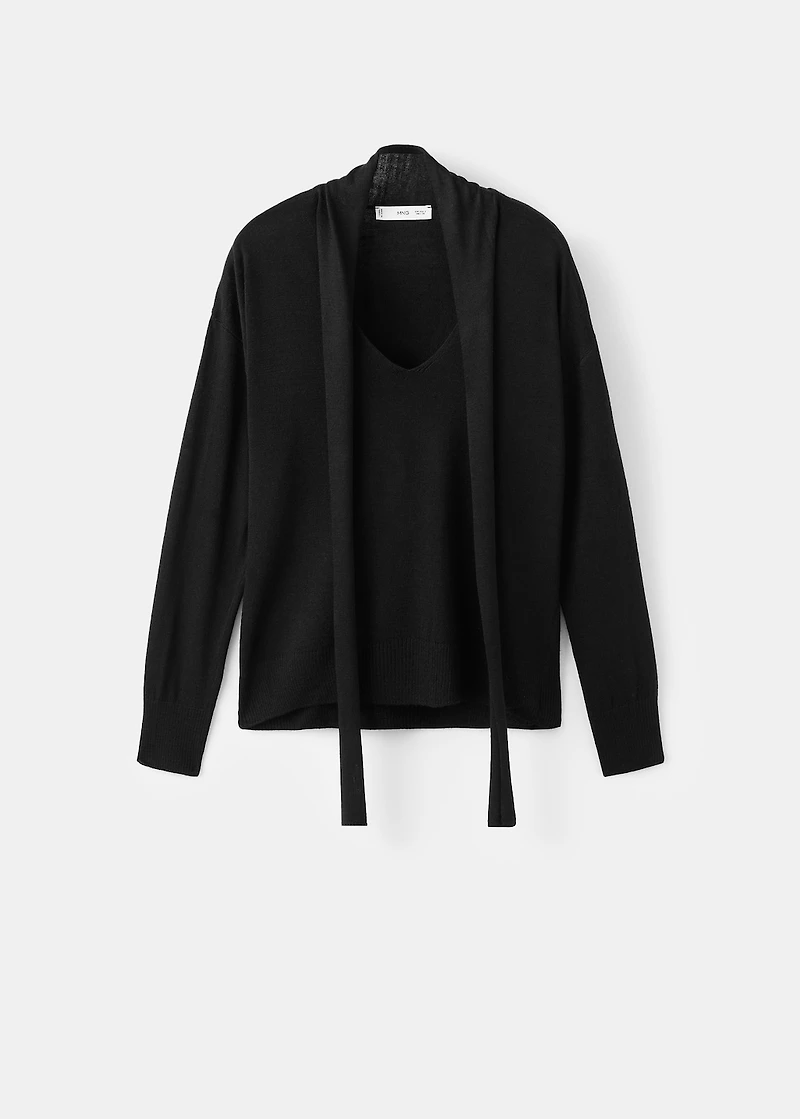 V-neck sweater with scarf