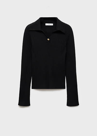 Ribbed sweater with jewel button