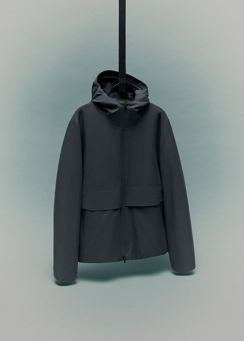 Water-repellent hooded jacket