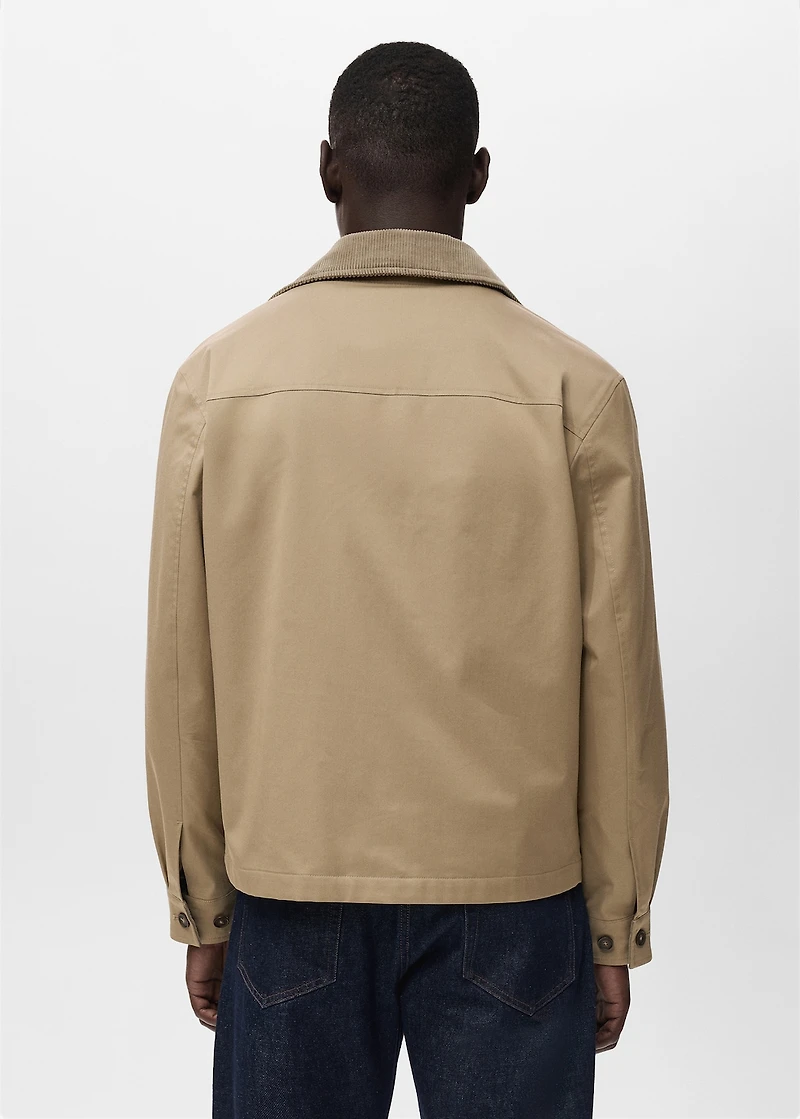 Water-repellent jacket with corduroy collar