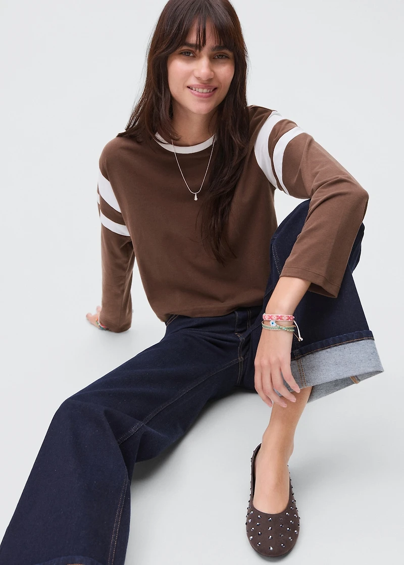 Contrasting collar cotton t-shirt