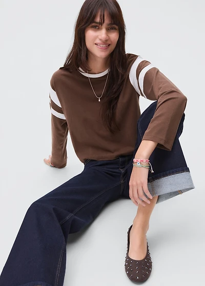 Contrasting collar cotton t-shirt