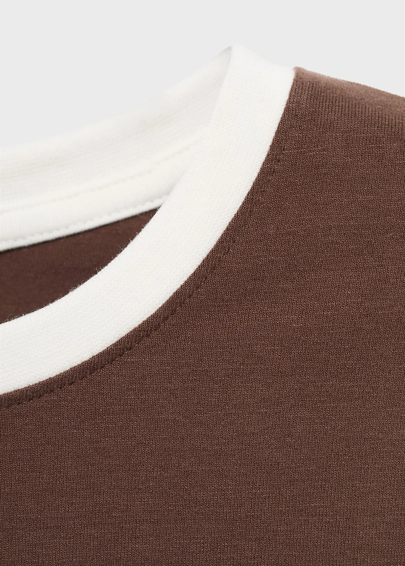 Contrasting collar cotton t-shirt