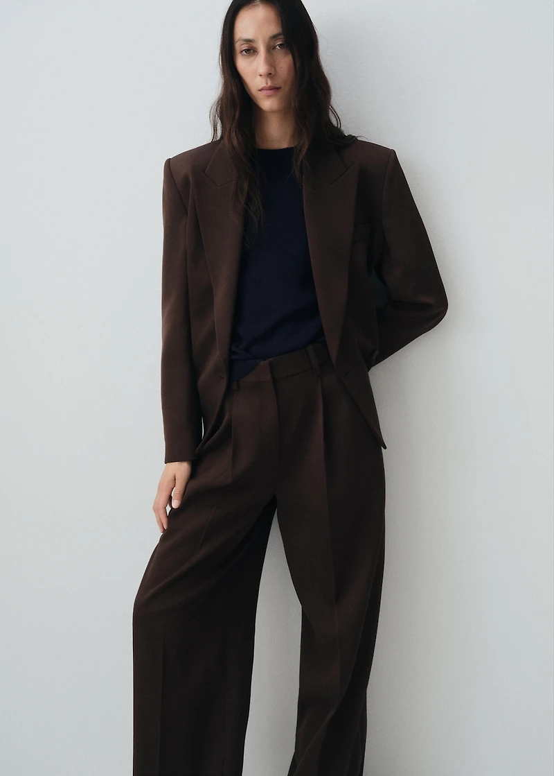 Pleated straight-leg suit pants