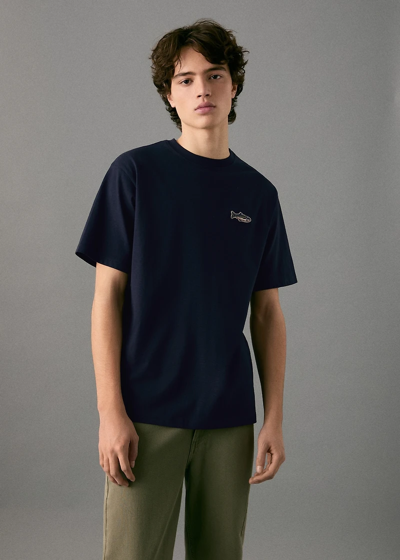 Cotton t-shirt with embroidered fish