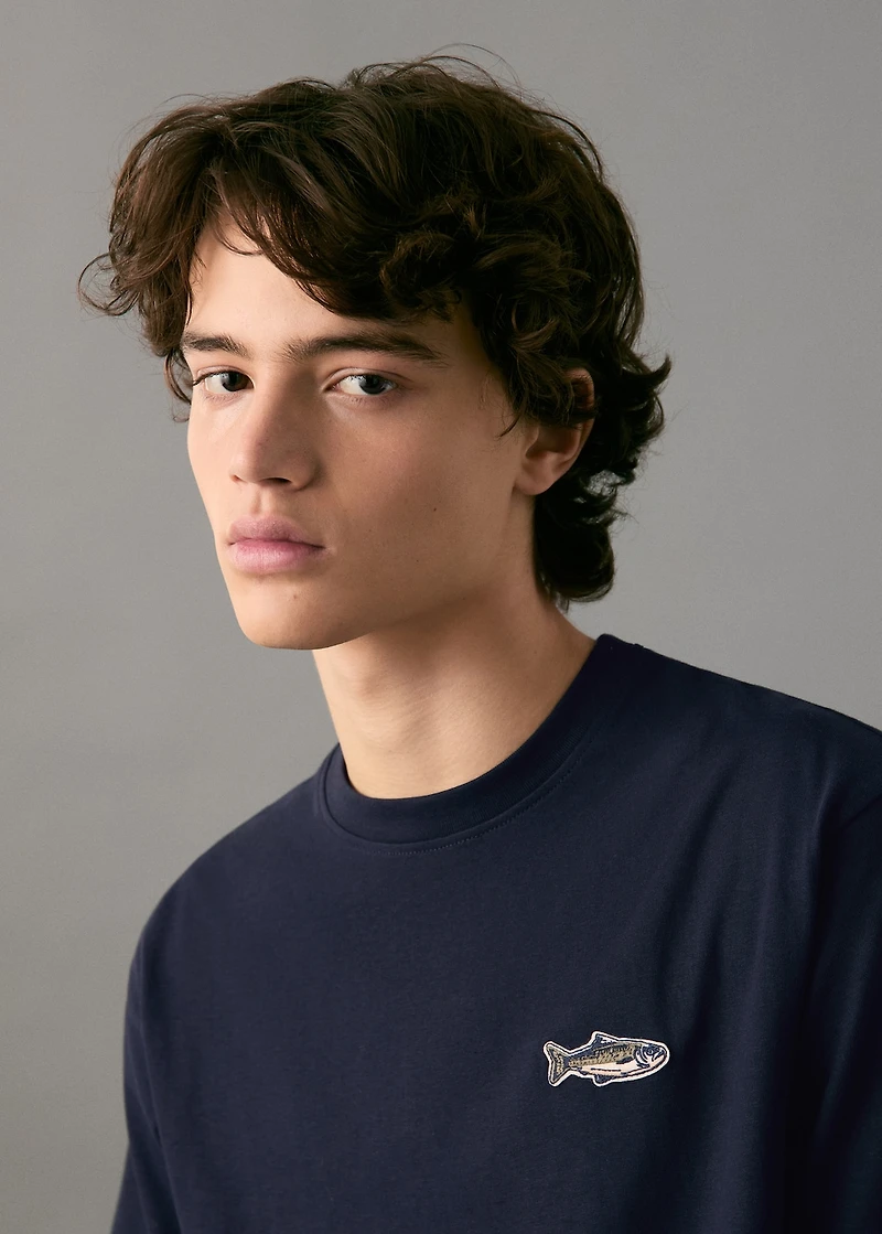 Cotton t-shirt with embroidered fish