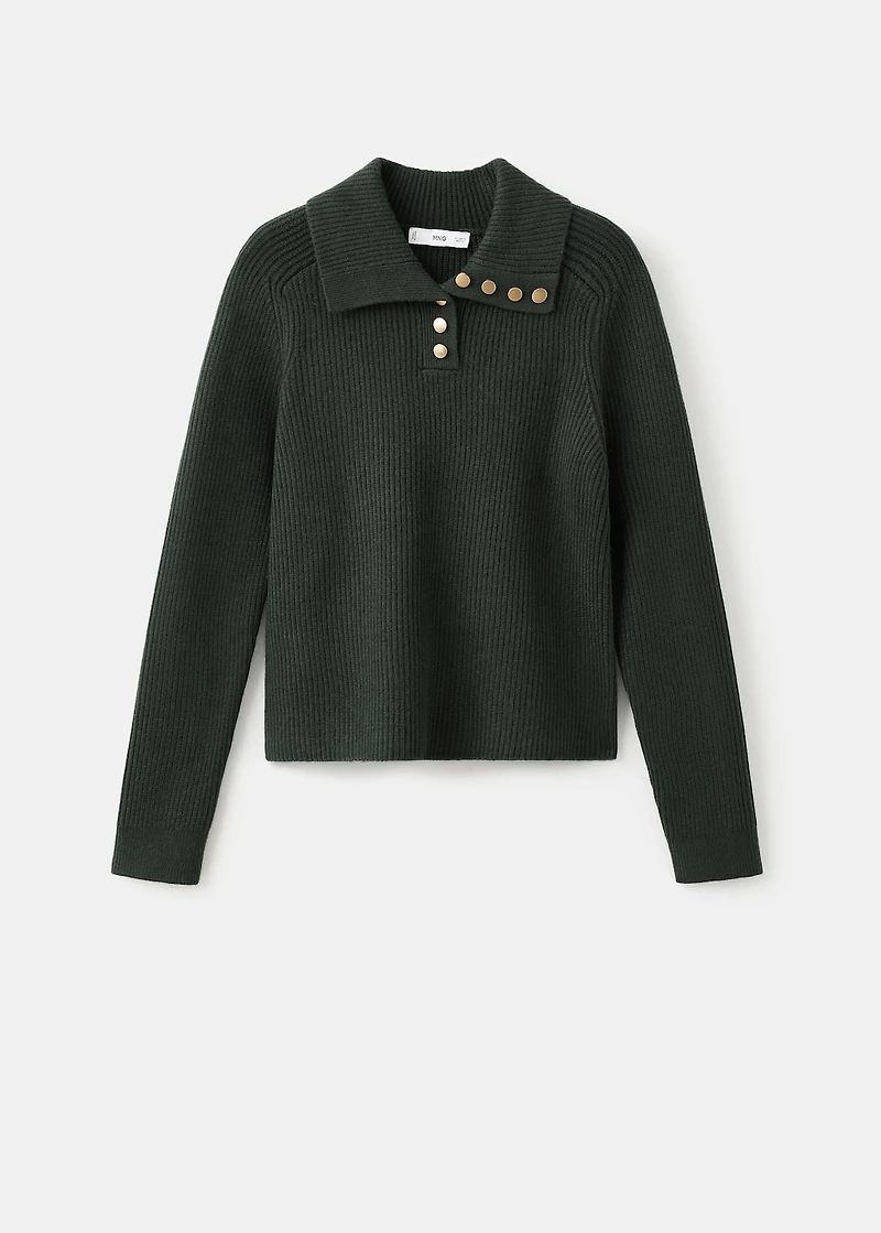 Ribbed polo-neck sweater with buttons