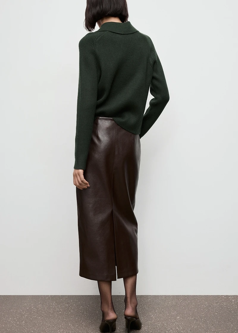 Ribbed polo-neck sweater with buttons