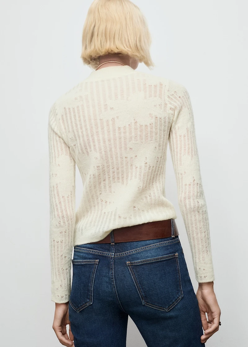 Openwork knitted floral sweater