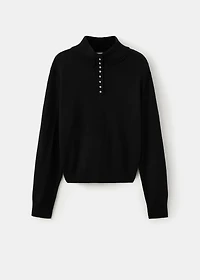 Perkins-neck sweater with button