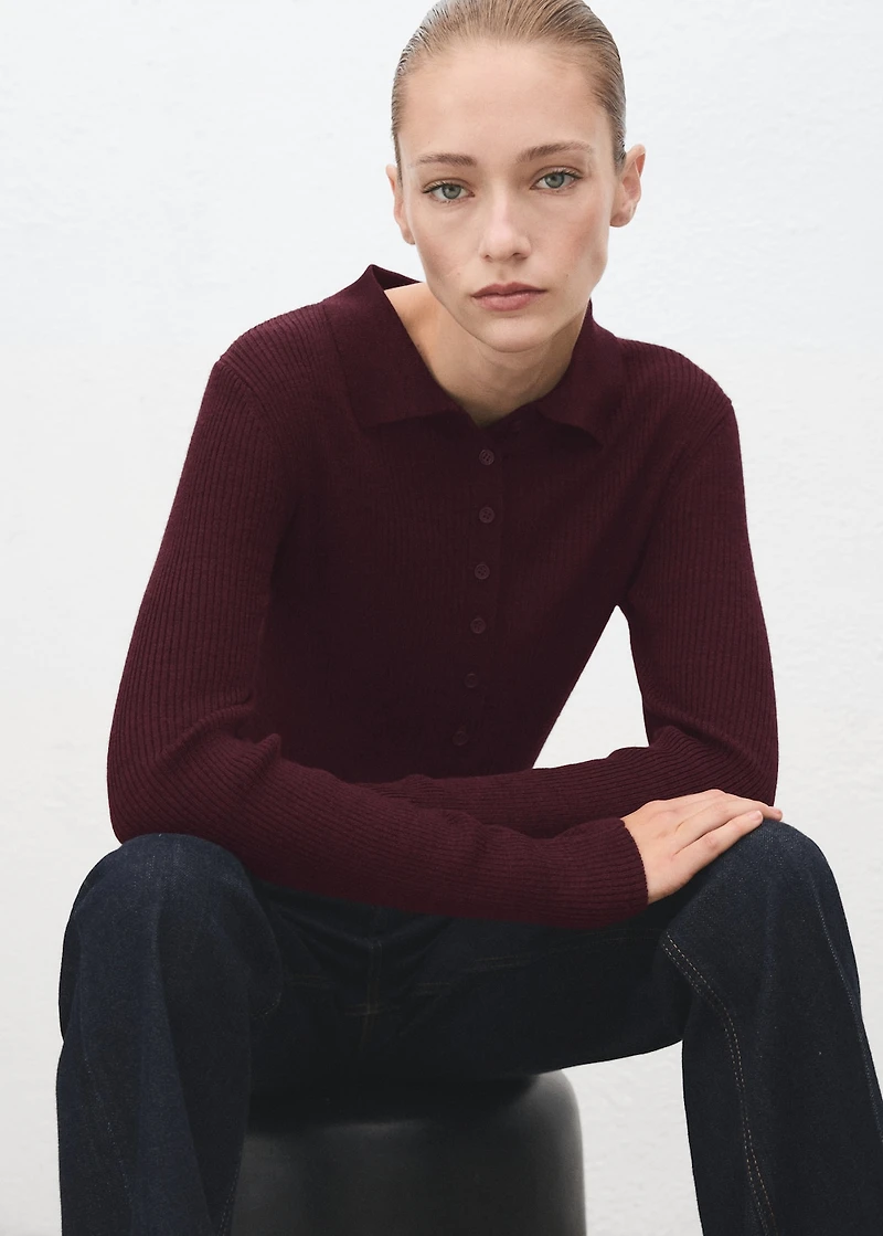 Polo-neck ribbed sweater