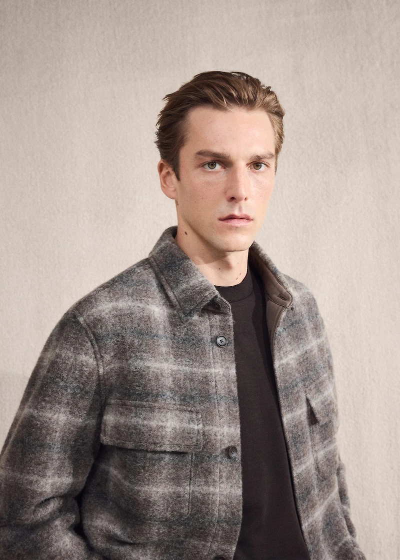 Check wool-blend overshirt