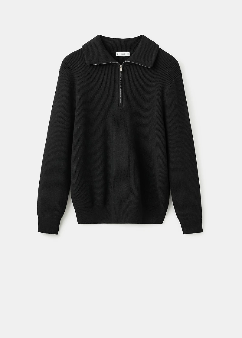 Knitted sweater with zip collar