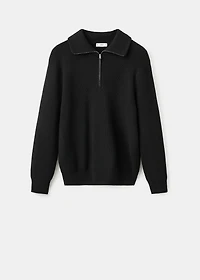 Knitted sweater with zip collar