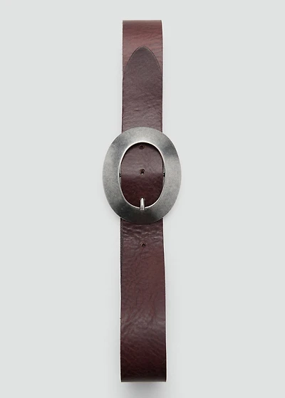 Rounded buckle leather belt