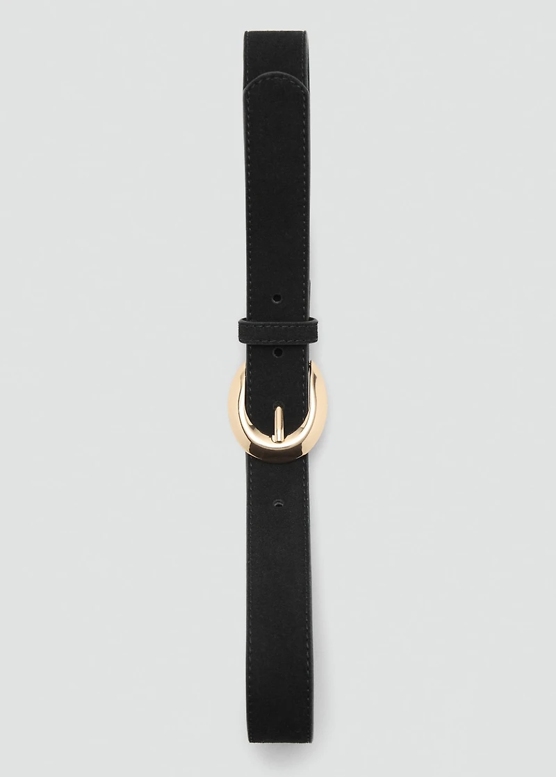 Leather belt with oval buckle