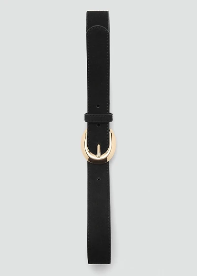 Leather belt with oval buckle