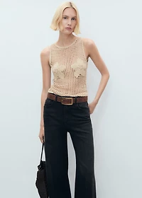 Floral-embroidered crochet top