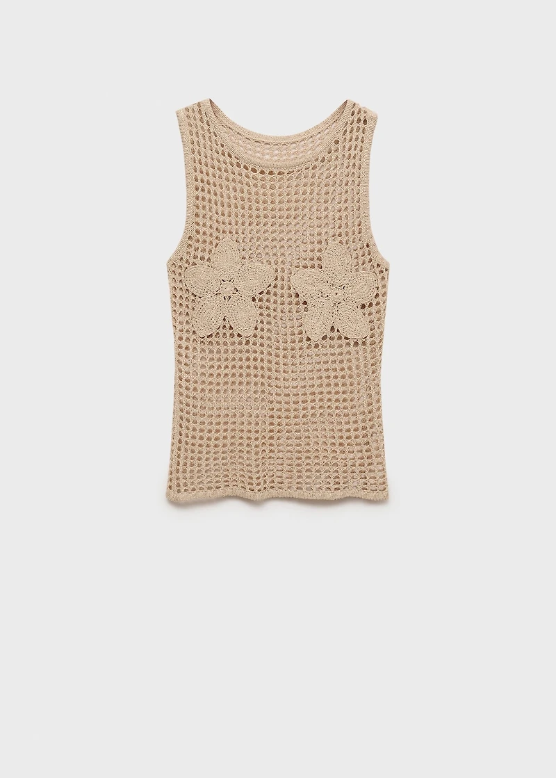 Floral-embroidered crochet top