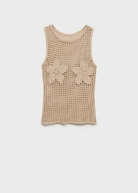 Floral-embroidered crochet top