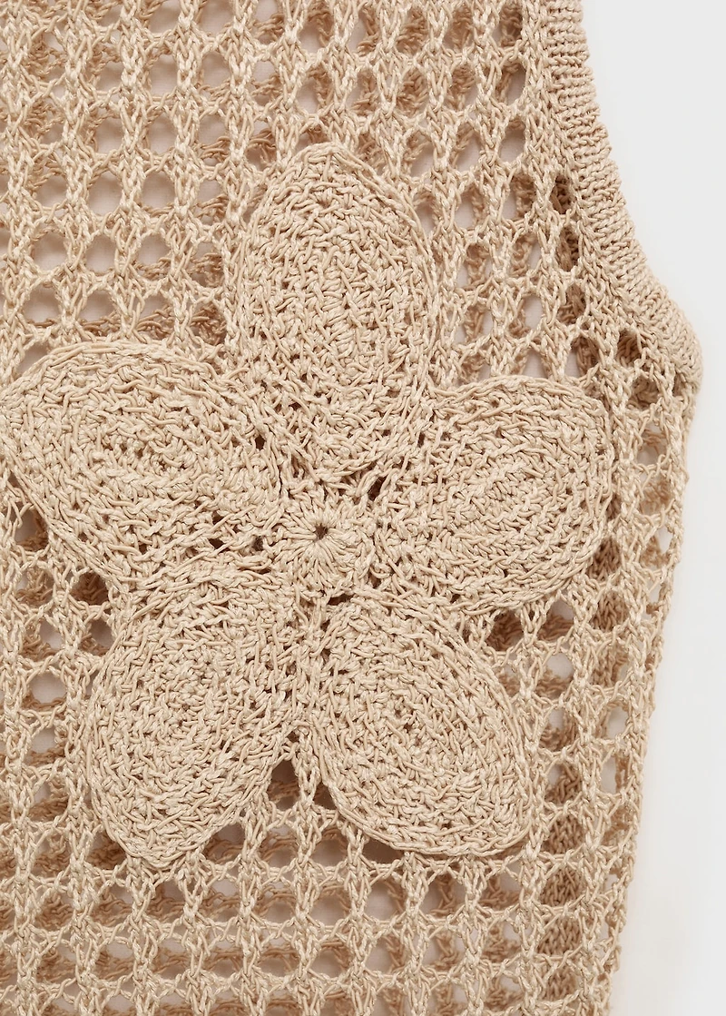 Floral-embroidered crochet top